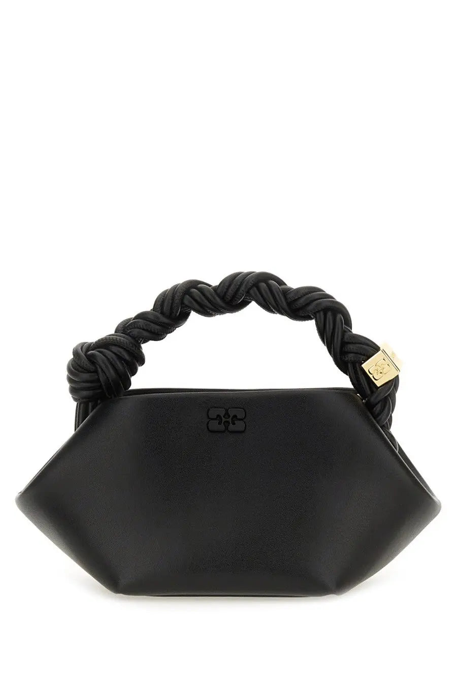 Ganni women’s borsa bou mini black leather handbag with braided handle and gold-tone hardware