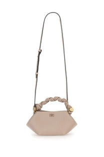 Ganni women’s borsa bou mini grey beige hexagonal handbag with braided leather handle and gold-tone hardware