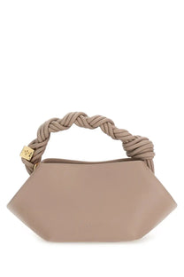 Beige leather ganni women’s borsa bou mini grey handbag with braided rope handle and gold-tone hardware