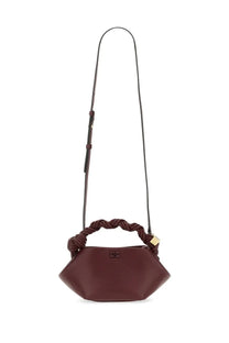 Ganni women’s borsa bou mini red burgundy leather handbag with braided handle and gold-tone hardware