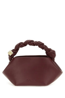 Ganni women’s borsa bou mini red burgundy leather handbag with braided handle and gold tone hardware