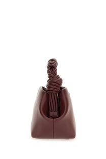 Ganni women’s borsa bou mini red rich burgundy leather handbag with twisted rope handle and minimalist design