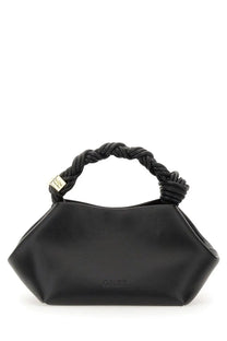 Black ganni borsa bou small handbag with braided leather handle and gold-tone hardware