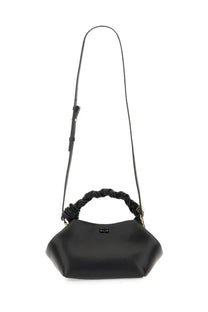 Ganni women’s borsa bou small black leather handbag with braided handle and gold tone hardware