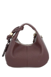 Ganni women’s borsa hobo small brown bag with brown pebbled leather braided handles and gold tone hardware