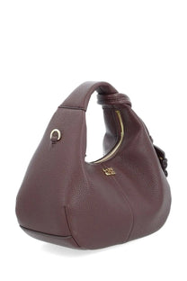 A Ganni women’s borsa hobo small brown bag in brown pebbled leather with gold-tone zipper and logo hardware