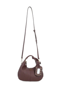 Ganni women’s borsa hobo small brown pebbled leather bag with detachable shoulder strap and gold-tone hardware