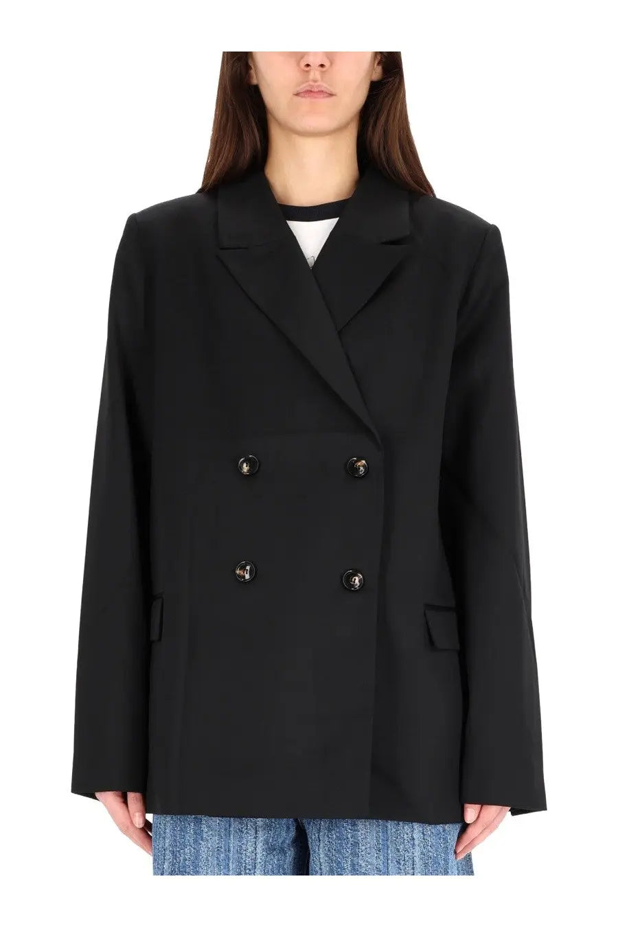 Ganni Women's Double Breasted Wool Jacket Black