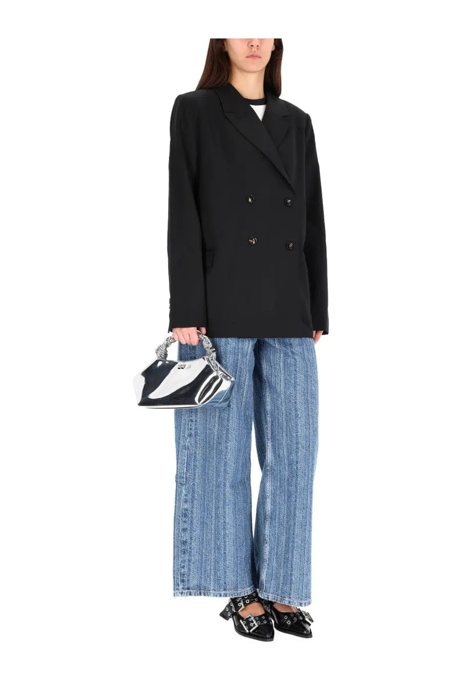 Ganni Women's Double Breasted Wool Jacket Black, view 2