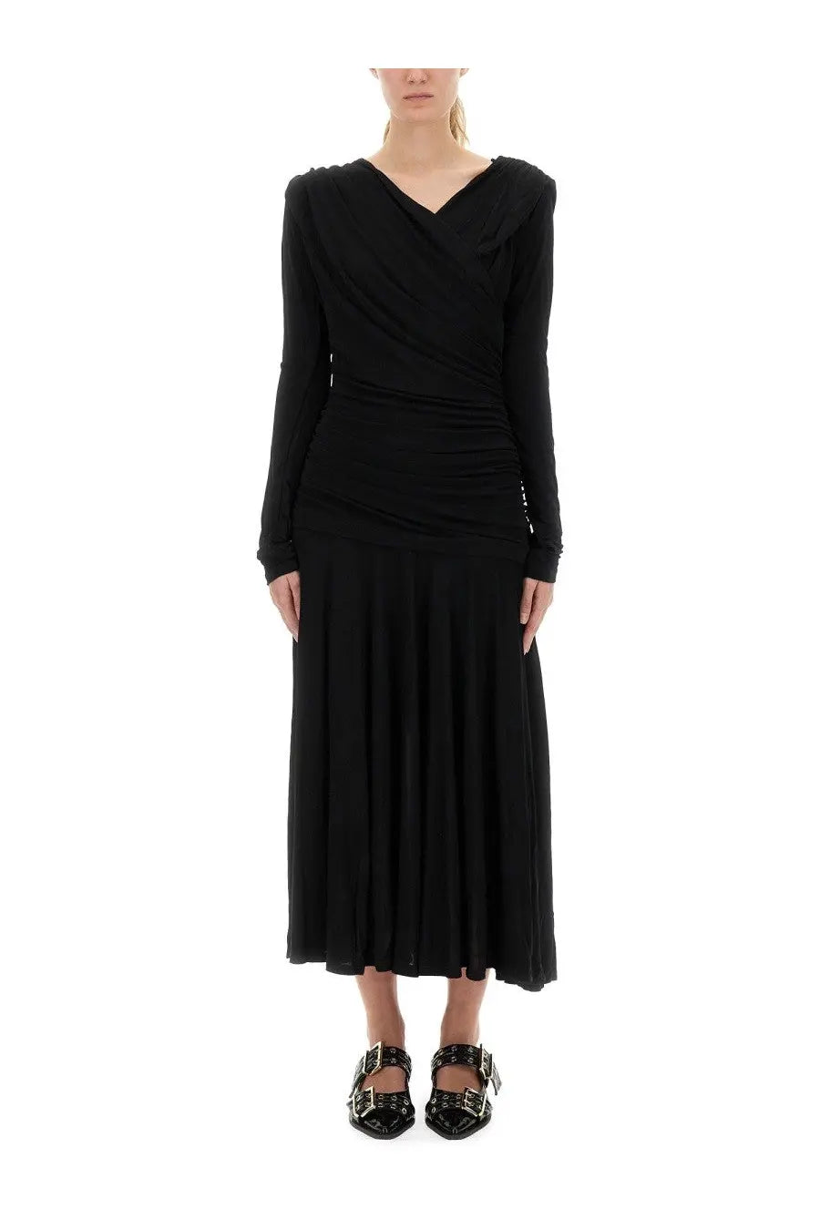 Ganni Women's Gathered Midi Dress Black