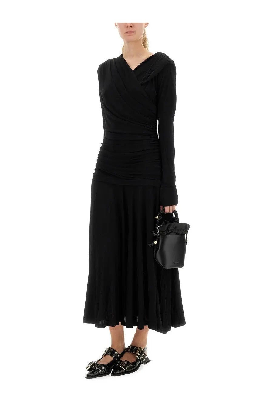 Ganni Women's Gathered Midi Dress Black, view 4