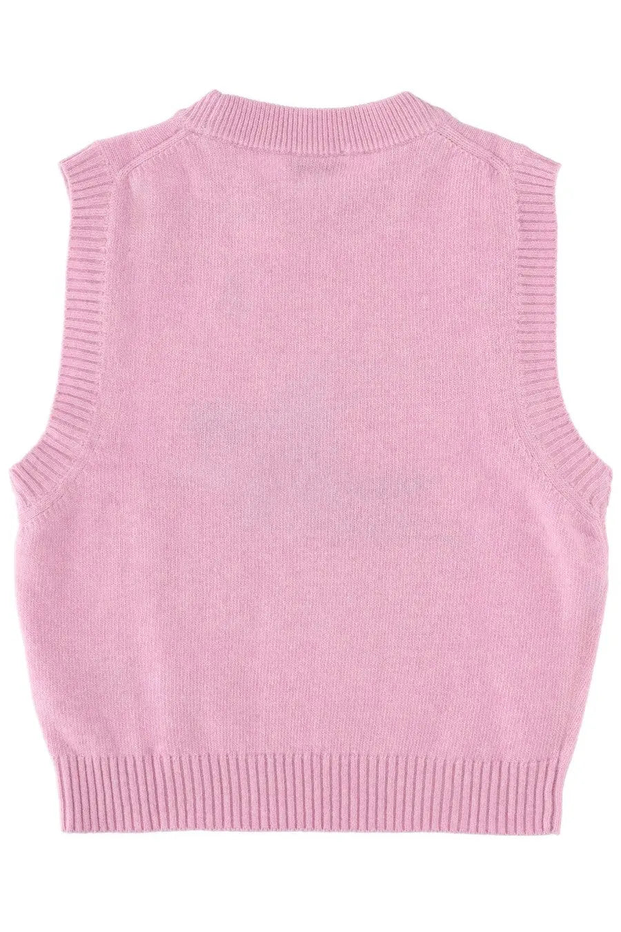 A soft pink knitted sleeveless vest with ribbed trim from Ganni womens gilet con grafica blue collection