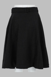 Ganni women’s black a-line wrap skirt with matching belt and subtle textured fabric for stylish wear
