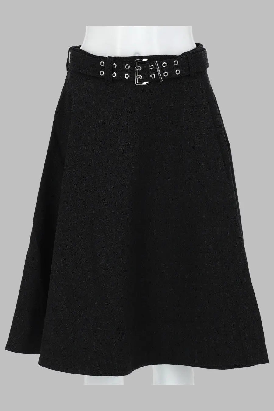 Ganni women’s black a-line wrap skirt with studded belt featuring silver-toned hardware and eyelets