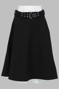 Ganni women’s black a-line wrap skirt with studded belt featuring silver-toned hardware and eyelets