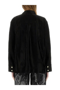 Ganni women’s black jacquard satin blazer with gold-tone button cuffs perfect for stylish formal wear