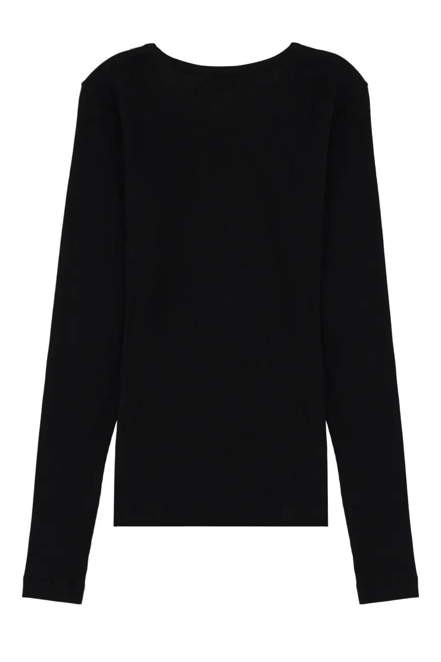 Black long-sleeved top by ganni featuring a simple minimalist design in a soft grey fabric for versatile wear