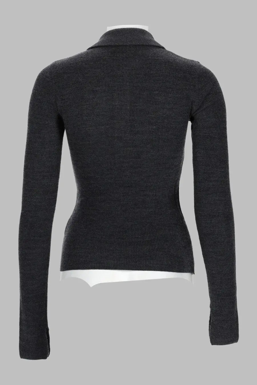 Dark gray ribbed knit sweater with tailored fit and subtle texture from ganni womens maglia polo rombi grey collection