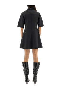Ganni women’s black short-sleeved mini dress with flared skirt and collar in soft fabric for casual wear
