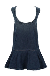 Ganni women’s miniabito sleeveless dark blue denim dress with flared skirt and rounded neckline