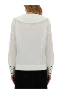 Ganni women’s white blouse with peter pan collar long sleeves and subtle vertical seam details