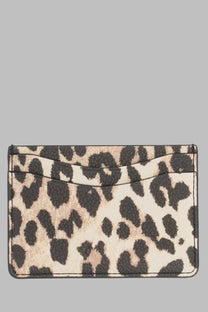 Ganni women’s portacarte bou pattern sleek rectangular card holder with bold leopard print beige and black spots
