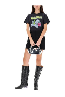 Black ganni handbag with shiny metallic finish and geometric design for ganni womens puppy shirt grey product