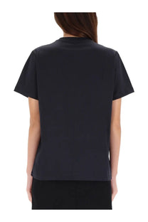 Ganni women’s puppy shirt grey short-sleeved t-shirt with crew neck and minimalist black design