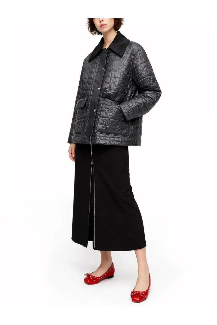 Ganni Women's Quilted Midi Jacket Grey, view 2