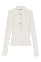 Ganni Women's Ribbed Polo Shirt White