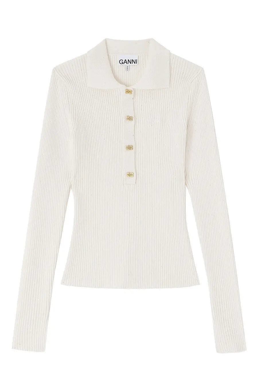 Ganni Women's Ribbed Polo Shirt White