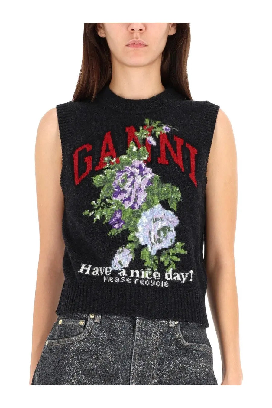 Ganni Women's Rose Vest Grey, view 4