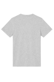 Ganni women’s heather gray short-sleeved shirt featuring a classic crew neck in soft cotton material