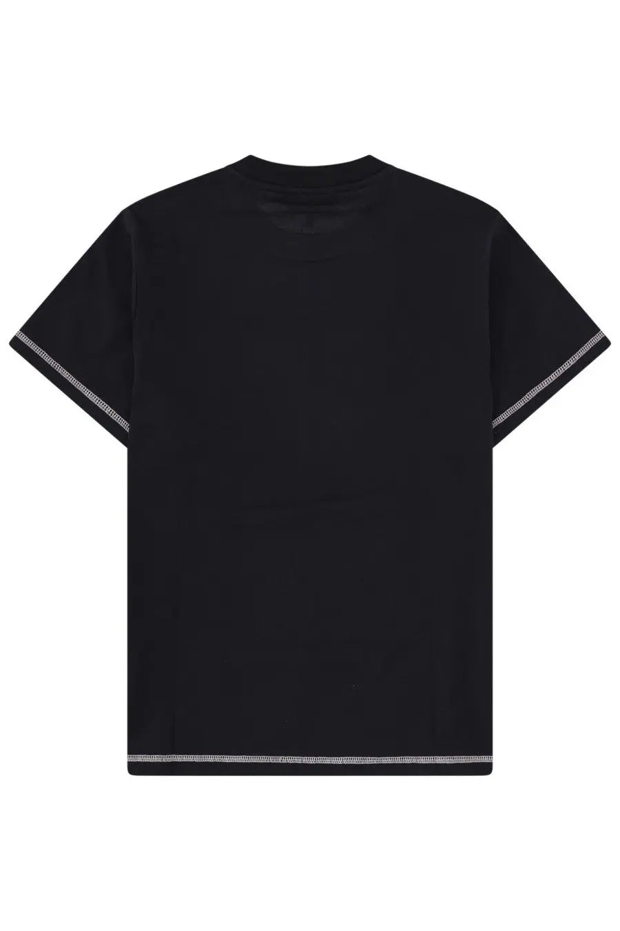 Ganni women’s raspberry black short-sleeved t-shirt with subtle white stitching on sleeve and bottom hems
