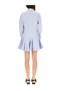 Ganni women’s striped chemisier dress in light blue and white cotton with a flared skirt for casual wear