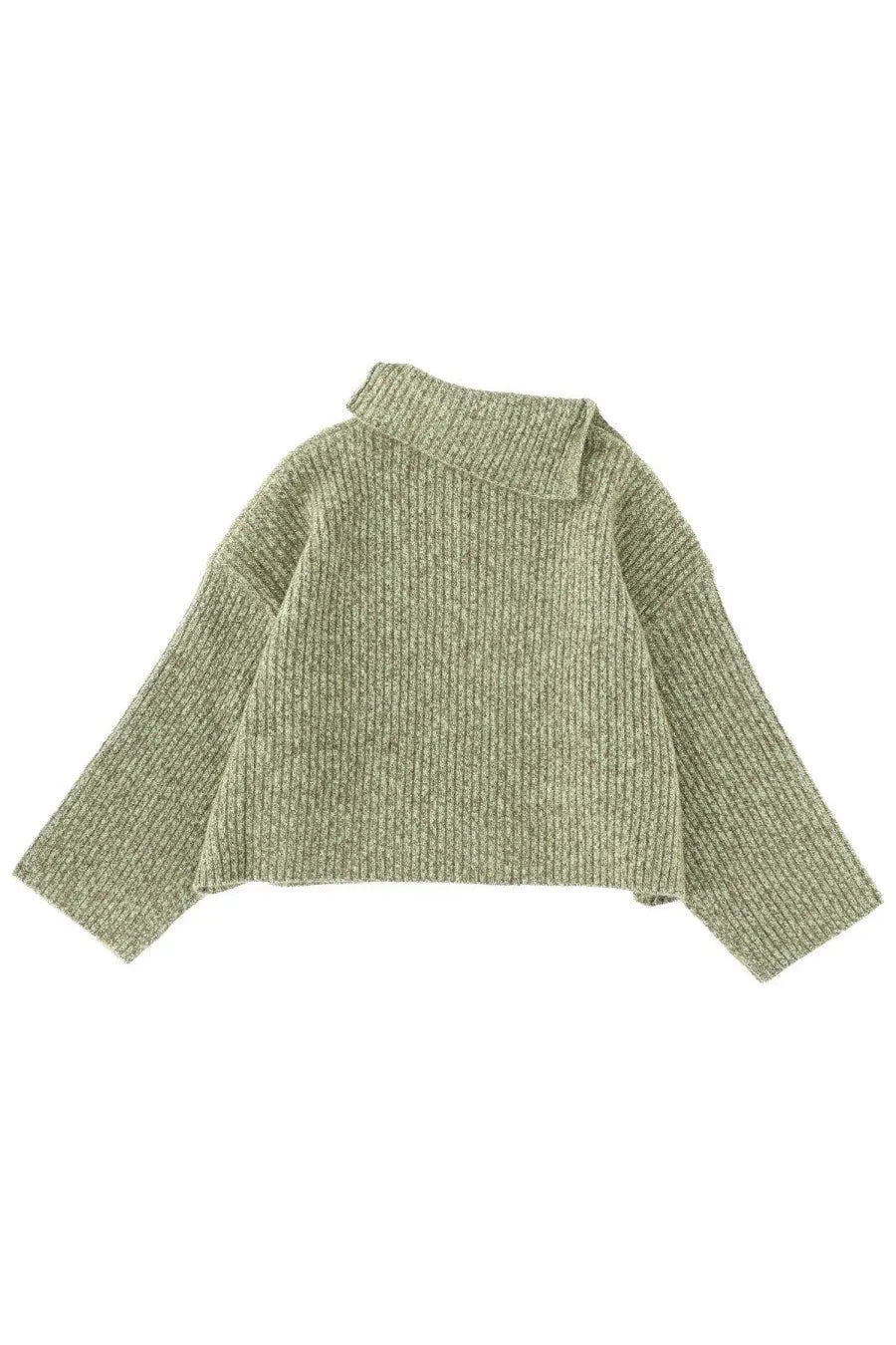 Ganni women’s olive green ribbed knit sweater with a cozy oversized fit and folded collar