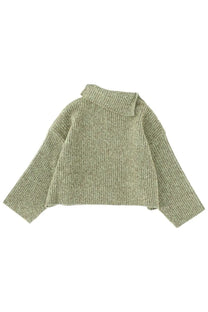 Ganni women’s olive green ribbed knit sweater with a cozy oversized fit and folded collar