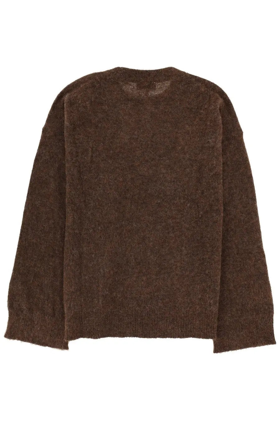 Ganni women’s wool jersey brown cozy textured knit sweater with soft fuzzy finish and ribbed cuffs
