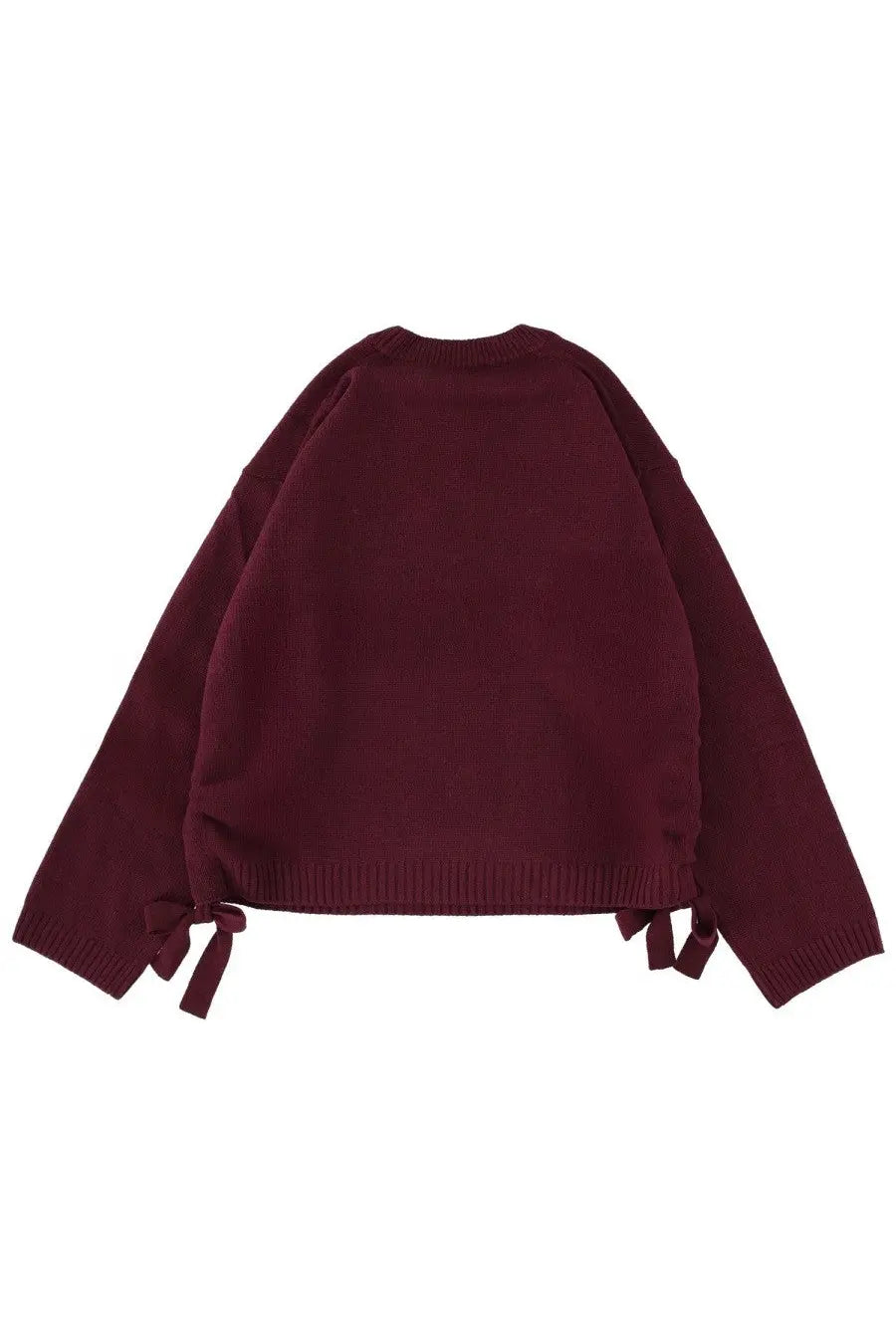Ganni women’s red wool sweater with ribbed cuffs hem and tied fabric ties at the sides