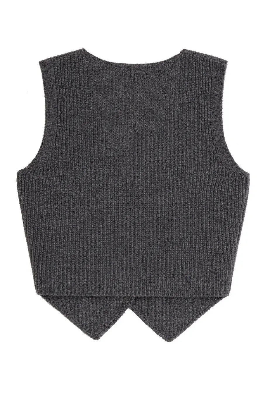 The garment womens como vest grey is a dark gray ribbed knit sleeveless vest with a cropped fit and pointed hem