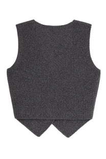 The garment womens como vest grey is a dark gray ribbed knit sleeveless vest with a cropped fit and pointed hem