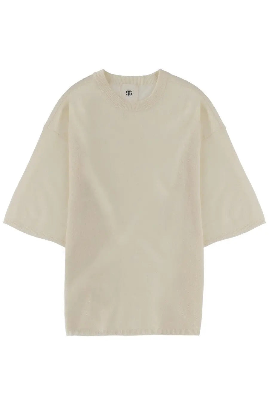 The garment women’s shirt como beige cream oversized crewneck t-shirt with soft cotton texture and ribbed neckline