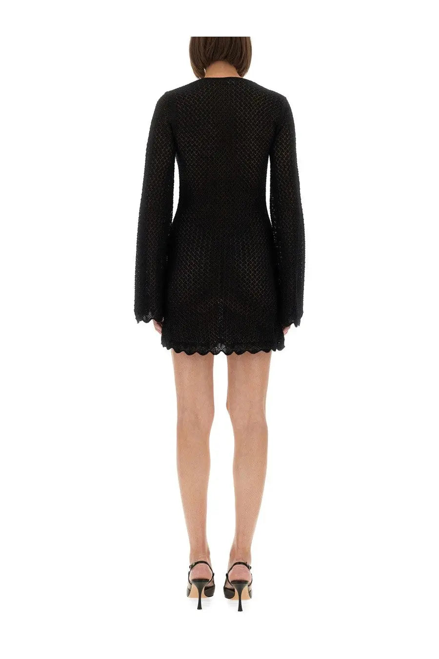Black lace mini dress with long sleeves and scalloped hem from the garment womens short dress tanzania black