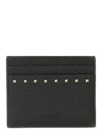 Valentino Men's Garnet Calfskin Rockstud Card Holder Black Valentino