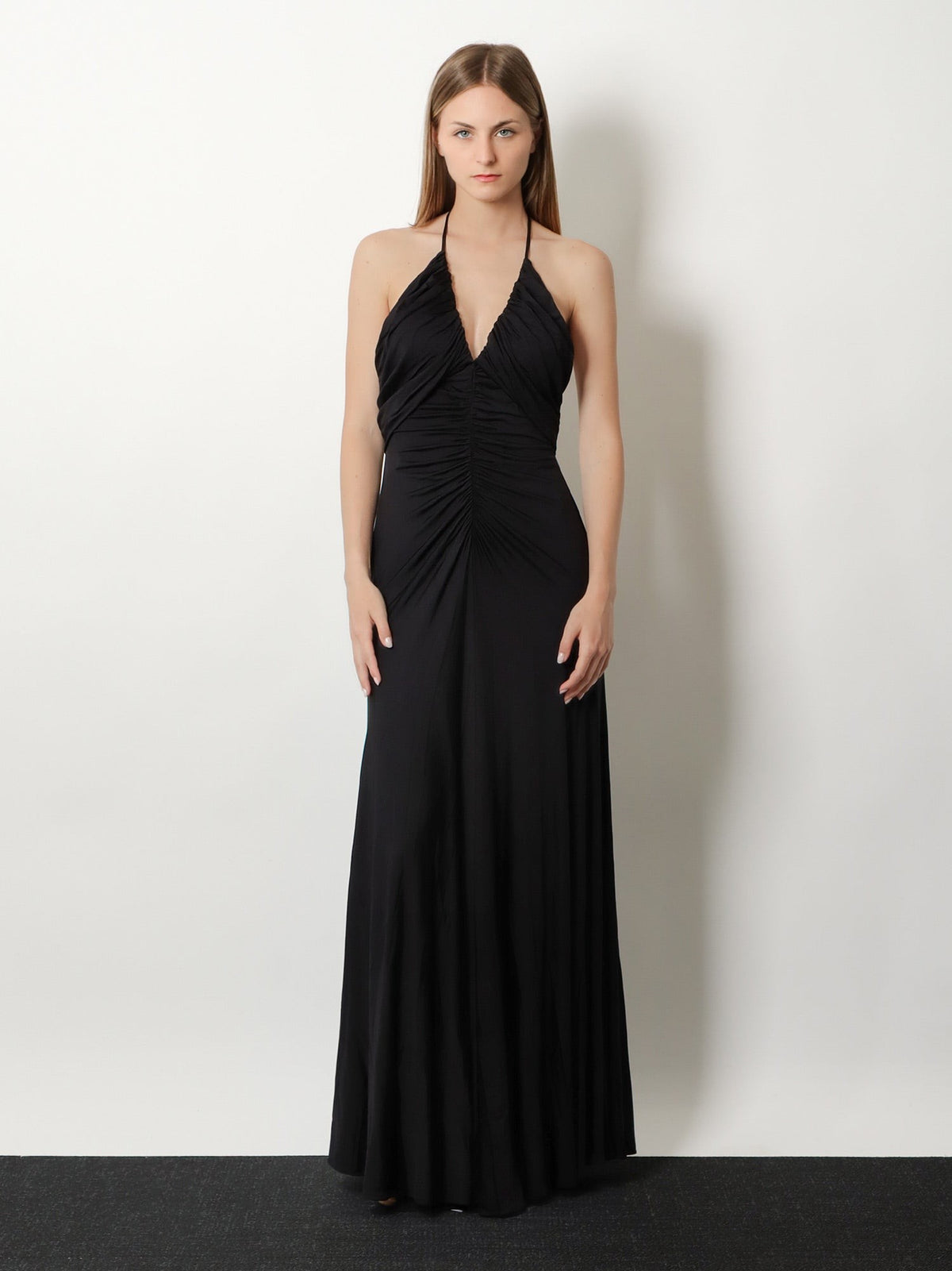 self-portrait Women's Gathered Jersey Long Dress Black, view 3