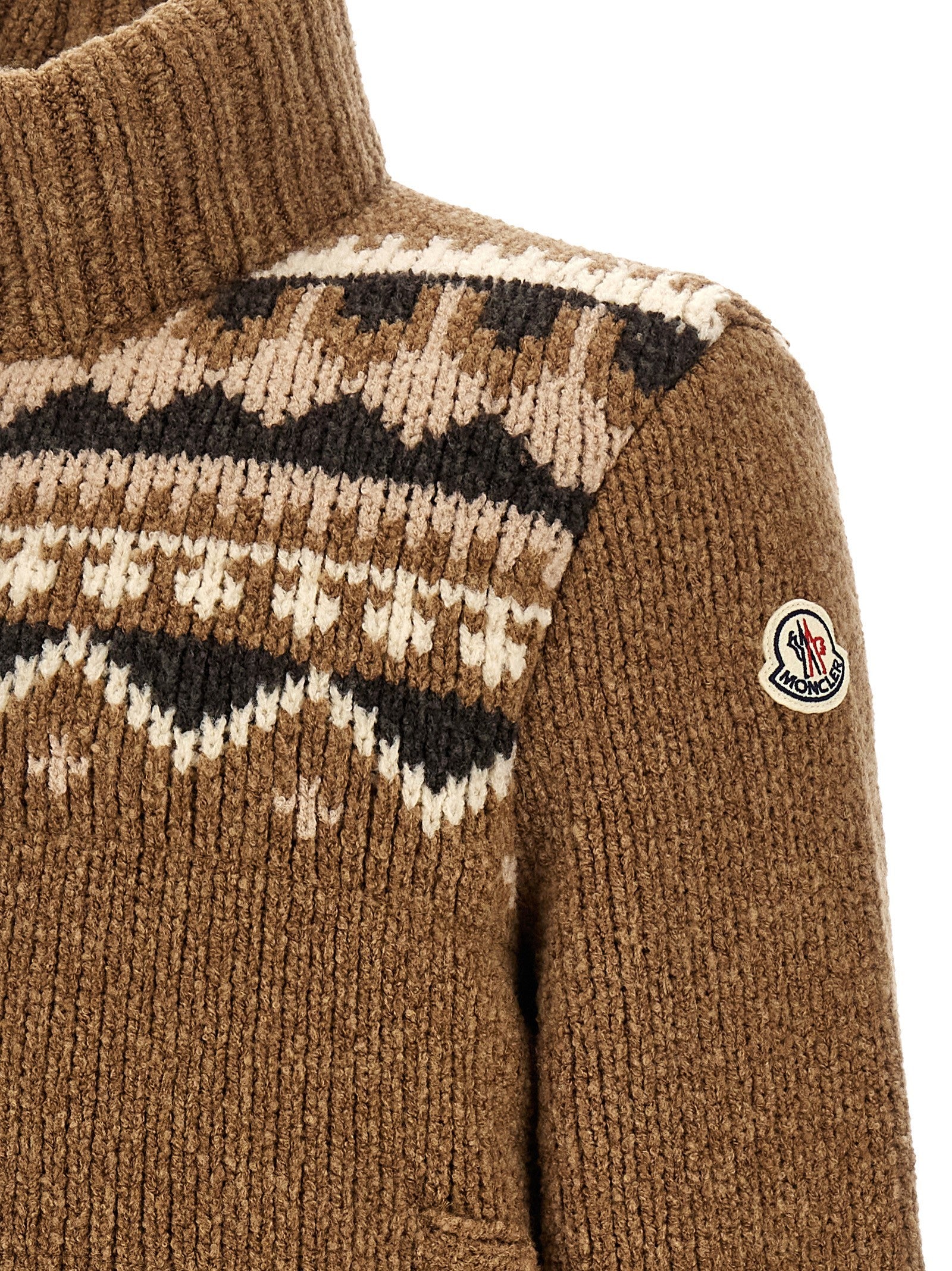 Moncler Geometric Bouclé Cardigan Brown