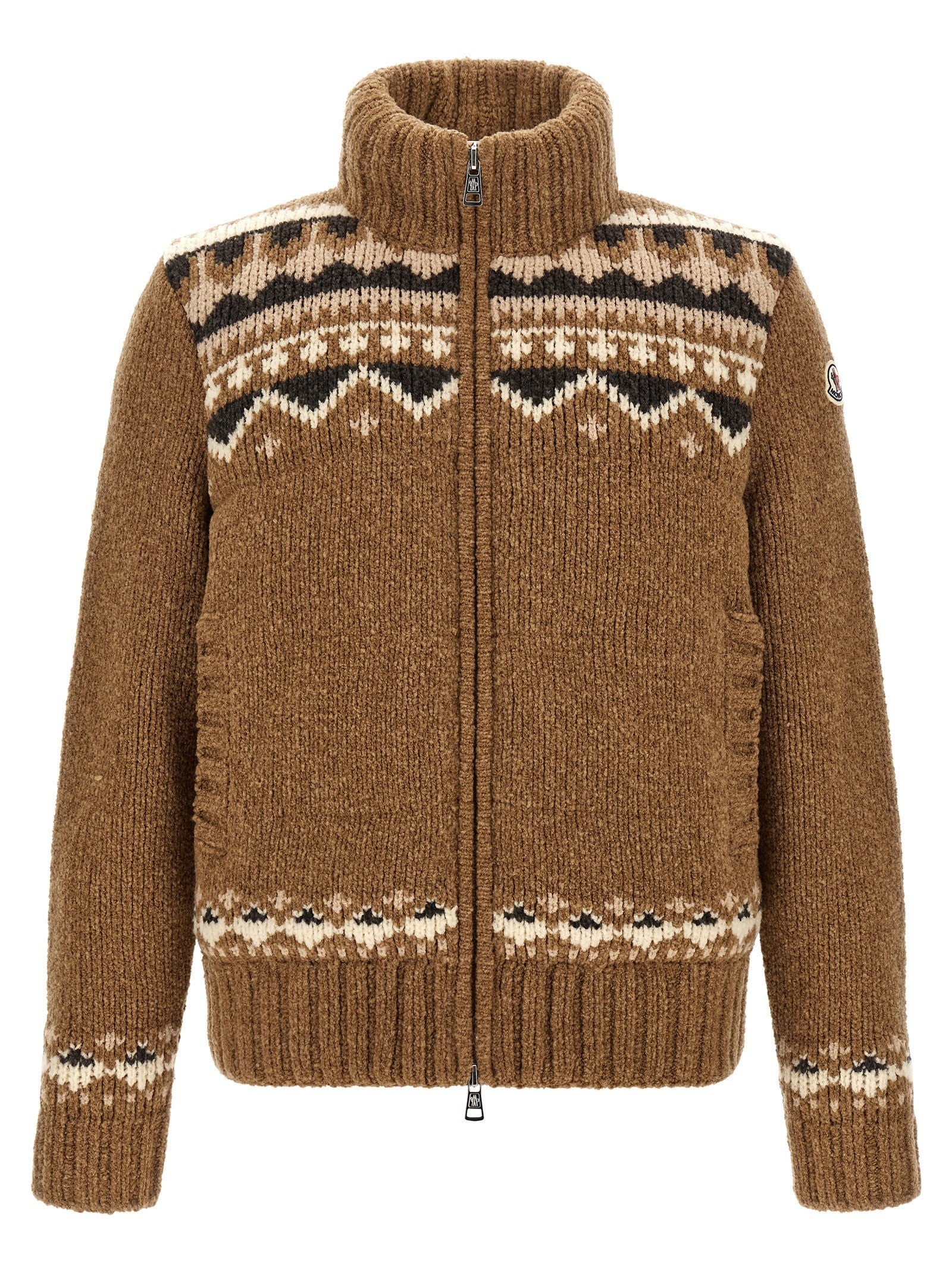 Moncler Geometric Bouclé Cardigan Brown