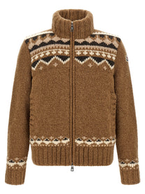 Moncler Geometric Bouclé Cardigan Brown