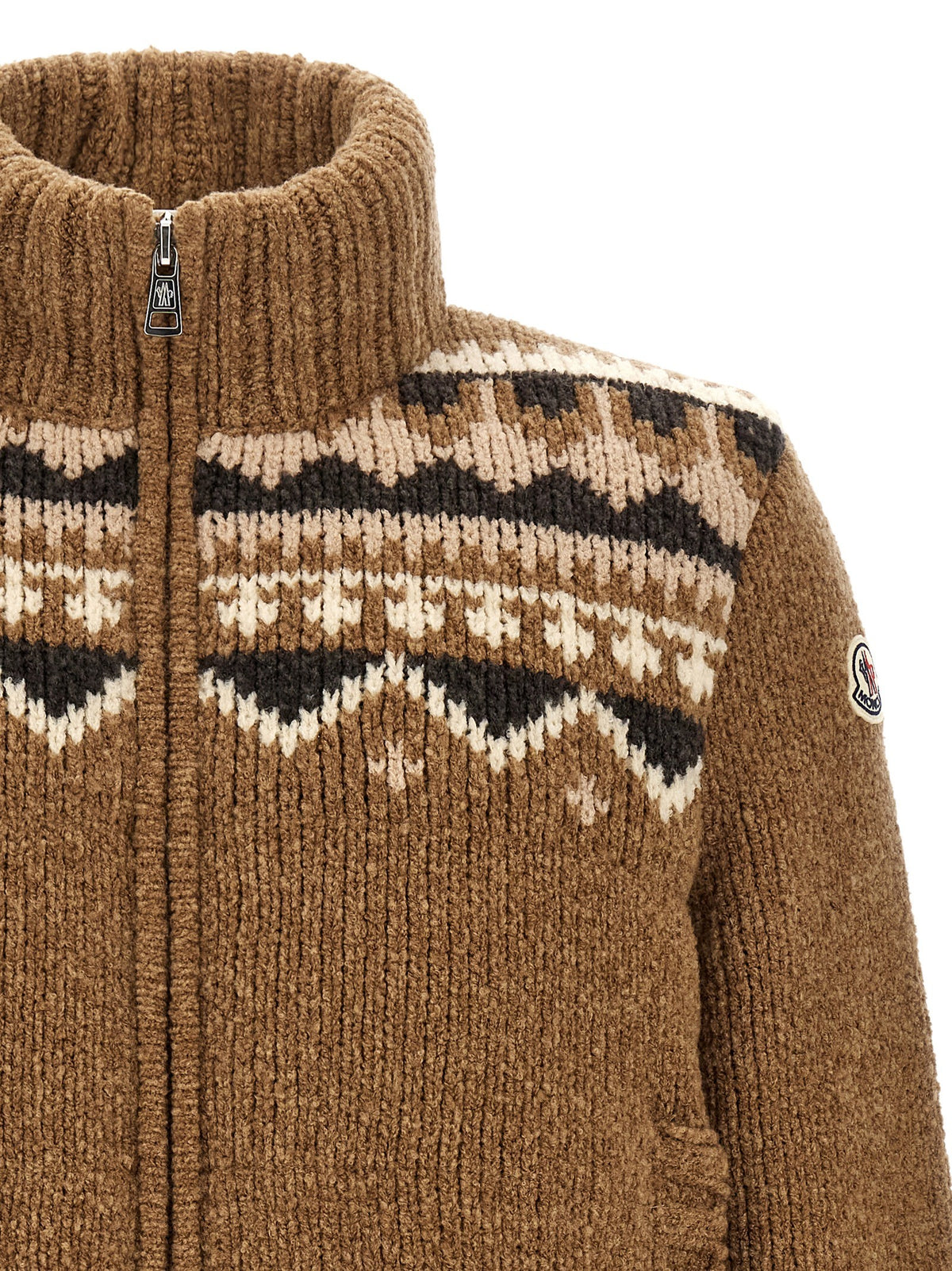 Moncler Geometric Bouclé Cardigan Brown