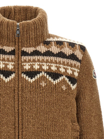 Moncler Geometric Bouclé Cardigan Brown
